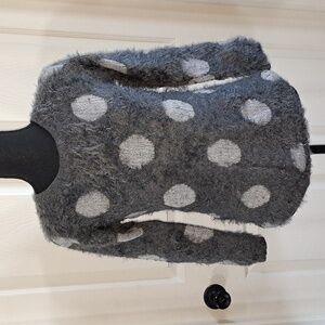 Joseph A. Gray Fuzzy Soft Polka Dots Charcoal Gray Pullover Sweater Cozy Fun